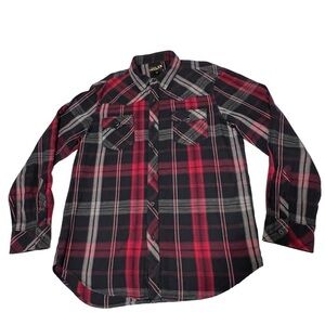 HELIX Western Red Black Plaid Long Sleeve Button Down Men's Shirt Size L